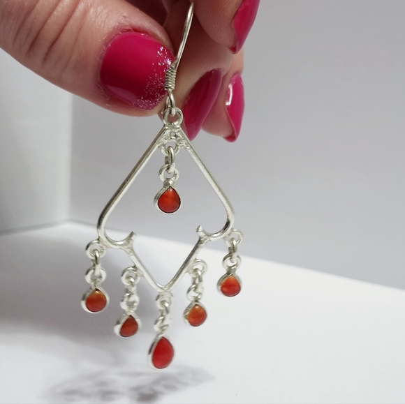Carnelian silver earrings 3" - Picture 6 of 6